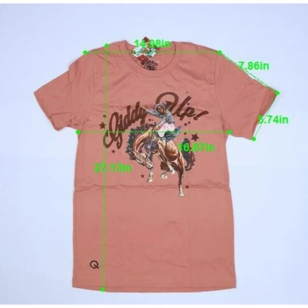 Rodeo Quincy Giddy Up Tee Western Cowboy Graphic T-Shirt SS Pink Womens Medium - Picture 2 of 9